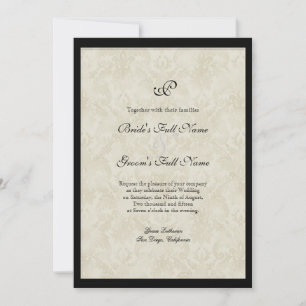 Black n Cream Lilie Damask Wedding Einladung