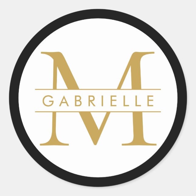 Black n Gold Border Monogram Fevor Aufkleber (Vorderseite)