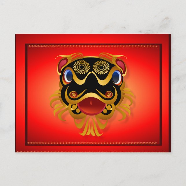 Black 'n Gold Chinese Dragon Face Postkarten (Vorderseite)