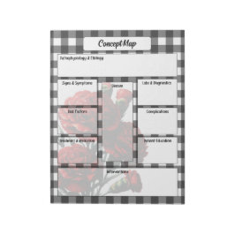 Black n White Floral Gingham_ Concept Map Notizblock