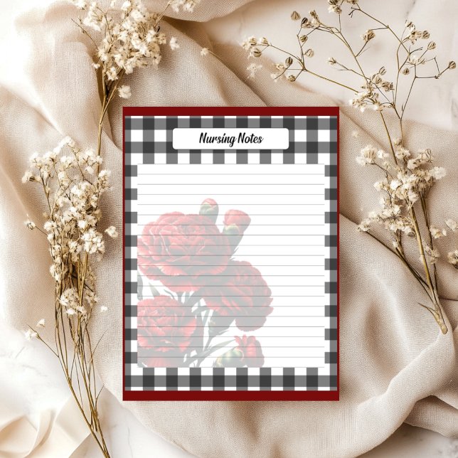 Black n White Floral Gingham _ Pflege Notes Notizblock (Von Creator hochgeladen)