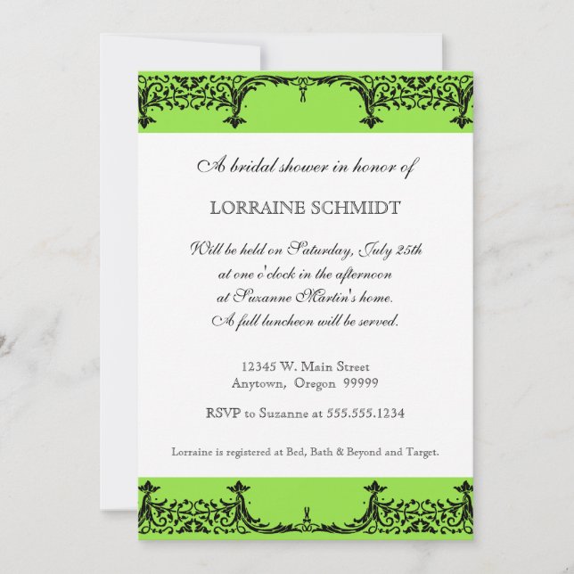 Black n White Lilie Damask Brautparty Einladung (Vorderseite)