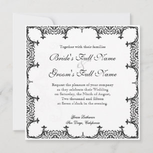 Black n White Lilie Damask Wedding Einladung