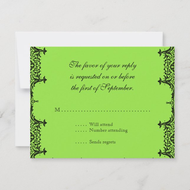 Black n White Lilie Damask Wedding RSVP Karte (Vorderseite)