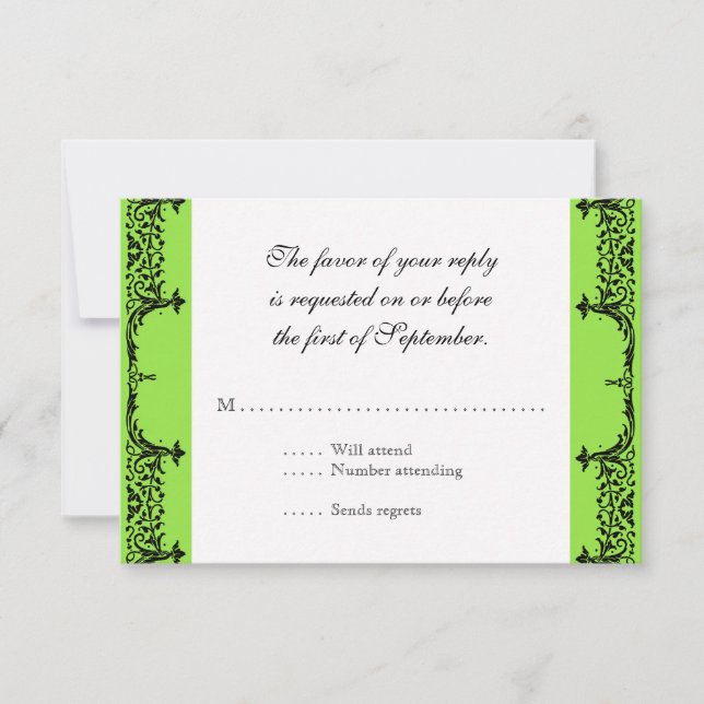 Black n White Lilie Damask Wedding RSVP Karte (Vorderseite)