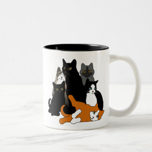 Black 'n' White 'n' Gray 'n' Orange Cats Zweifarbige Tasse