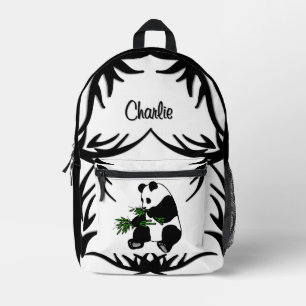 Black N White Riesenpanda frisst Bambus Name Bedruckter Rucksack