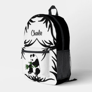 Black N White Riesenpanda frisst Bambus Name   Bedruckter Rucksack