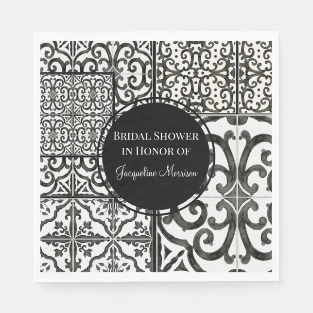 Black n White Tile Muster Modernes Bauernhaus Brid Serviette (Vorderseite)