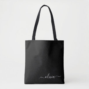 Black Name White Girly Script Monogram Modern Tasche