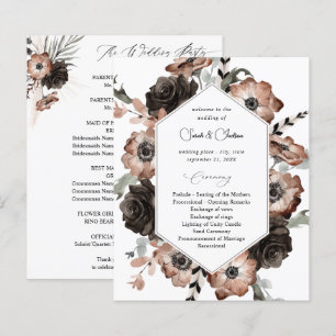 Black & Natural Floral Boho Hochzeitsprogramm