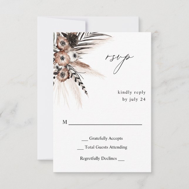 Black & Natural Floral Boho no Meal UAWG 2 RSVP Karte (Vorderseite)