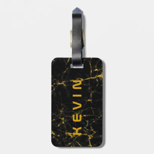 Black Natural Marble Stone Print Gold Akzent Gepäckanhänger