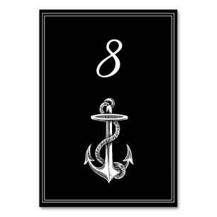 Black Nautic Anchor Tischnummer Card