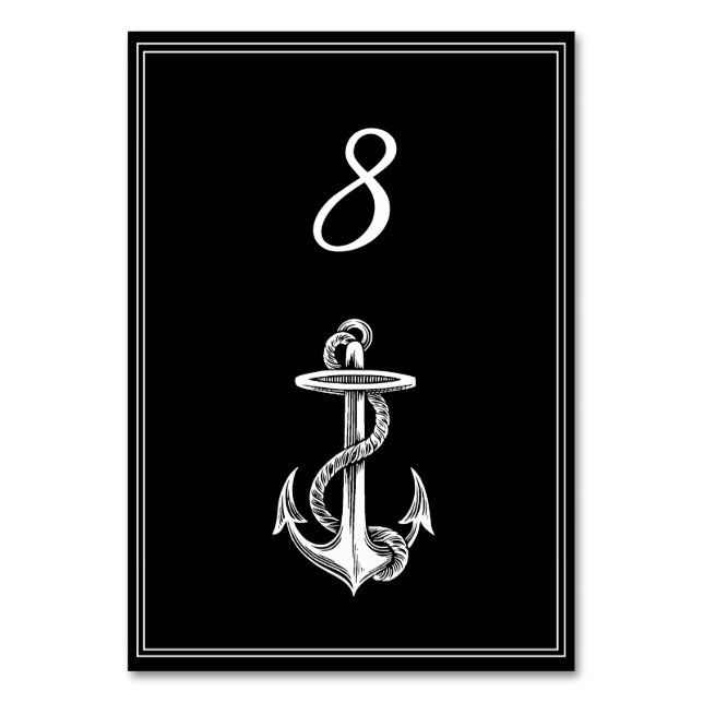 Black Nautic Anchor Tischnummer Card (Vorderseite)