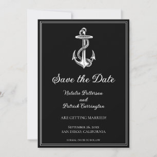 Black Nautical Anchor Save the Date einladen Einladung