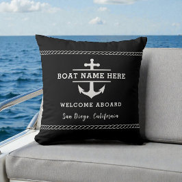 Black Nautical Boat Name Welcome Aboard Anchor  Kissen