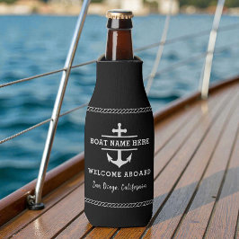 Black Nautical Welcome Aboard Boat Name Anchor Flaschenkühler
