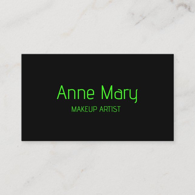Black Neon Green Bright Script Makeup Artist Salon Visitenkarte (Vorderseite)