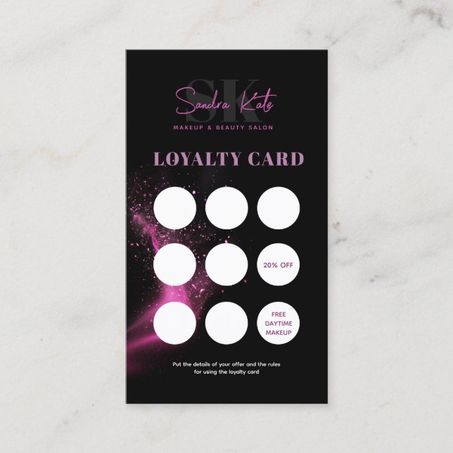Black Neon Pink Beauty Salon QR Code Loyalty Card Visitenkarte (Vorderseite)