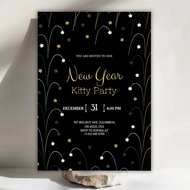 Black New Year invitation card with gold Einladung (Von Creator hochgeladen)