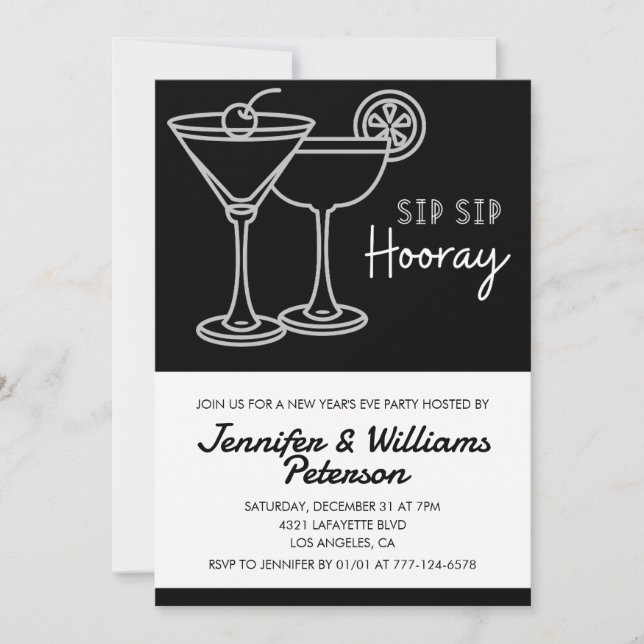 Black New Year's eve Einladung Cocktail (Vorderseite)