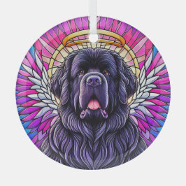Black Newfie Angel Round Ornament Aus Glas