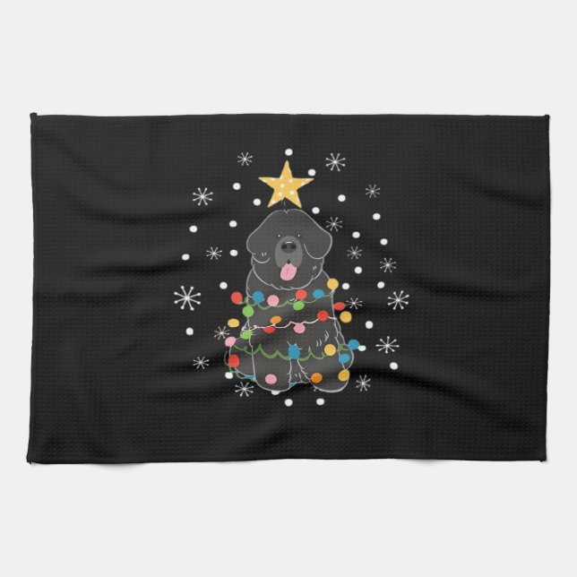 Black Newfie Newfoundland Dog Christmas Tree Class Geschirrtuch (Horizontal)