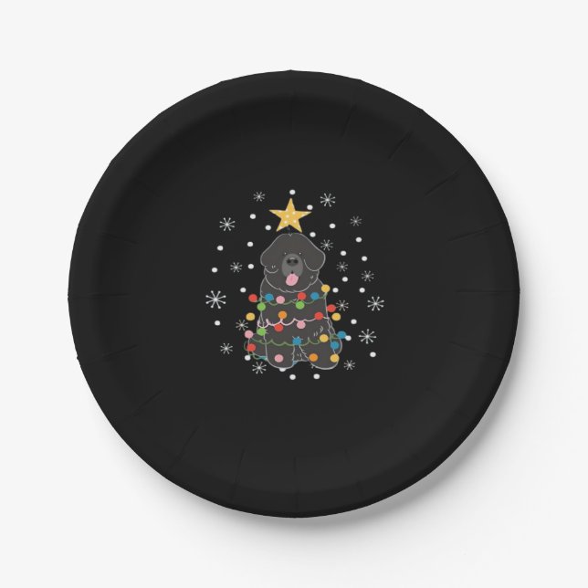 Black Newfundland Dog Christmas Tree Class Pappteller (Vorderseite)