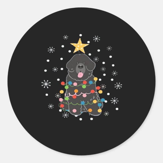 Black Newfundland Dog Christmas Tree Class Runder Aufkleber (Vorderseite)
