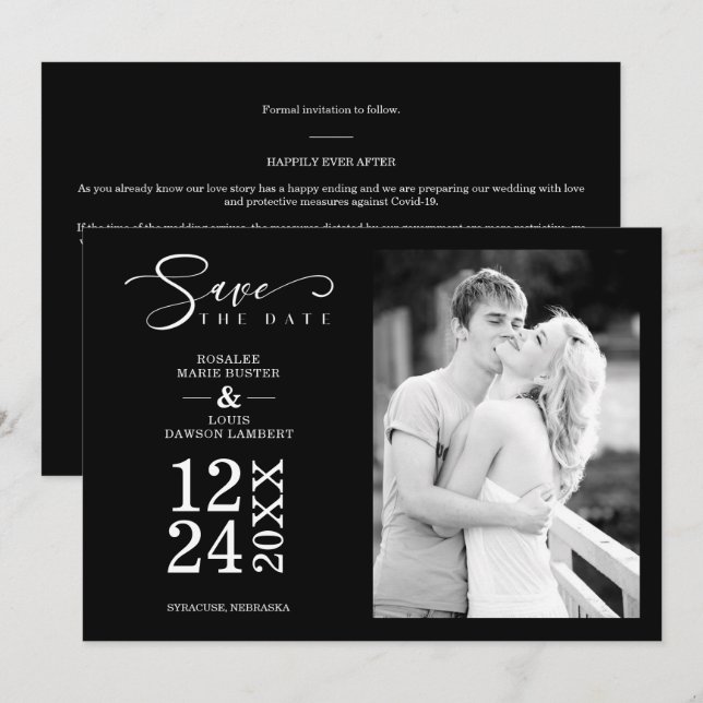 Black Nice Modern Romantic Wedding Photo (Vorne/Hinten)