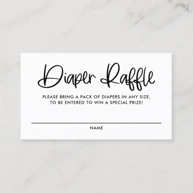Black Niedlich Modern Calligraphy Diaper Raffekart Visitenkarte (Vorderseite)