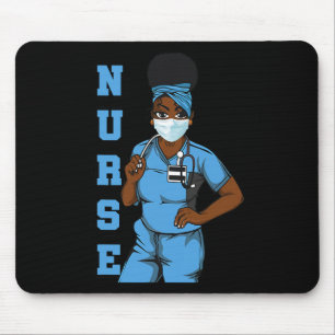 Black Nurform Uniform Face Mask Afro African Women Mousepad