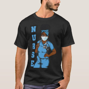 Black Nurform Uniform Face Mask Afro African Women T-Shirt