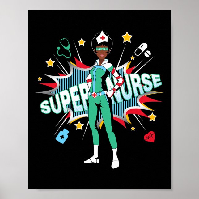 Black Nurses Rock Shirt Super Hero Funny Black Rn Poster (Vorne)