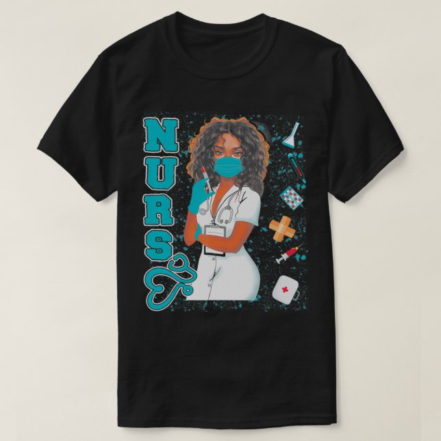 Black Nurve Uniform Face Masask Afro African Black T-Shirt (Design vorne)