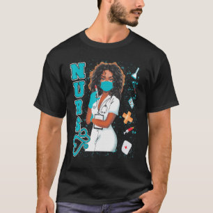 Black Nurve Uniform Face Masask Afro African Black T-Shirt