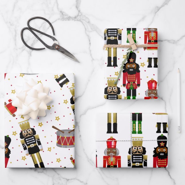 Black Nutcracker Weihnachtswrapping Paper Sheets Geschenkpapier Set (Vorderseite)