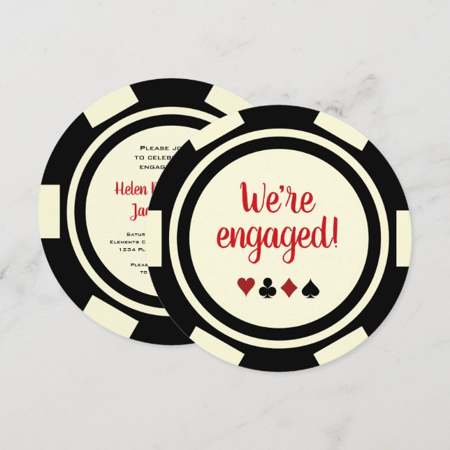 Black Off White Poker Chip Wedding Engagement Einladung (Vorne/Hinten)