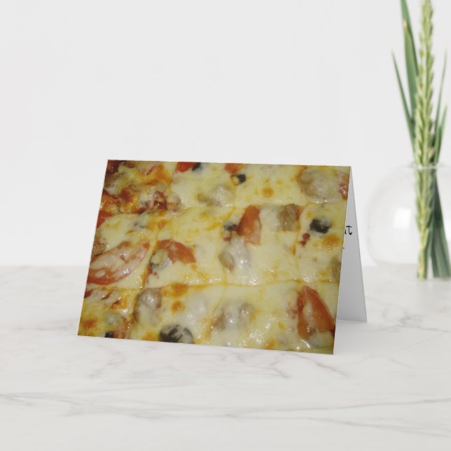 "Black Olive Tomato & Sausage Pizza" Geburtskarte Karte (Vorderseite)