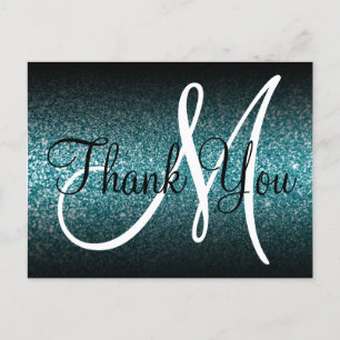 Black Ombre Aquamarin Glitzer Monogram Vielen Dank Postkarte