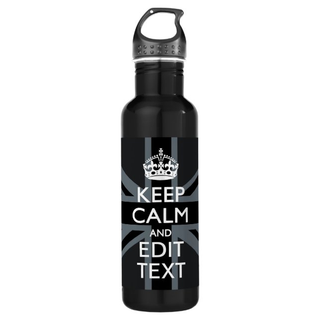 Black on Black Behalt Calm und Ihre Text Union Jac Trinkflasche (Vorderseite)