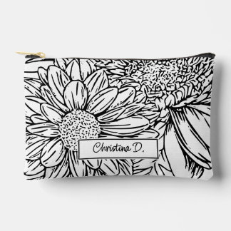 Black on White Chrysanthemums with Name Zubehörtasche