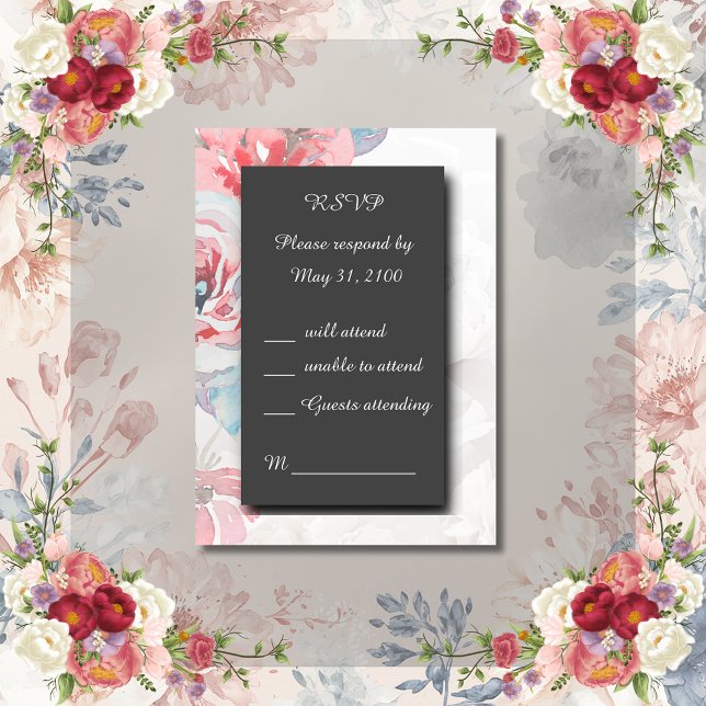 Black onyx Floral Rose Hochzeit RSVP Response Card Karte (Von Creator hochgeladen)