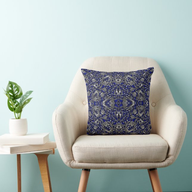Black Onyx Paisley Blue Throw Kissen (Stuhl )
