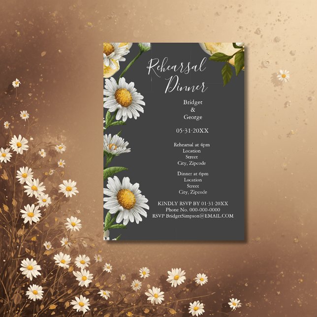 Black onyx Retro Margaret Blume Probe Abendessen Einladung (Von Creator hochgeladen)