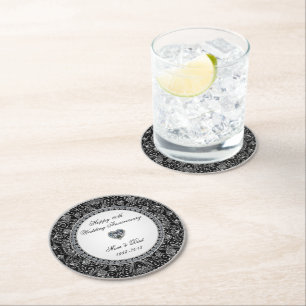 Black Onyx Style Diamond Wedding Jubiläum Runder Pappuntersetzer