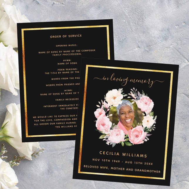 Black or photo rose floral programme funéraire (Créateur téléchargé)