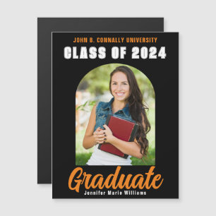 Black Orange 2024 Graduation Photo Arch Magnet