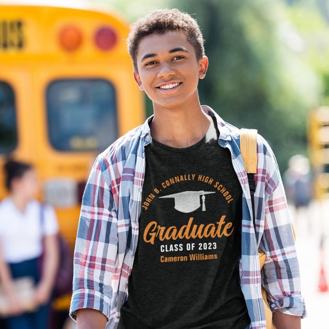 Black Orange Abschluss Personalisiert 2025 Graduat T-Shirt (Von Creator hochgeladen)